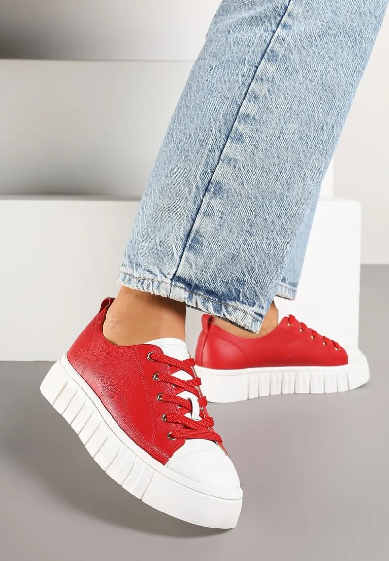 Czerwone Płaskie Sneakersy Vices ze Sznurowaniem Lorori