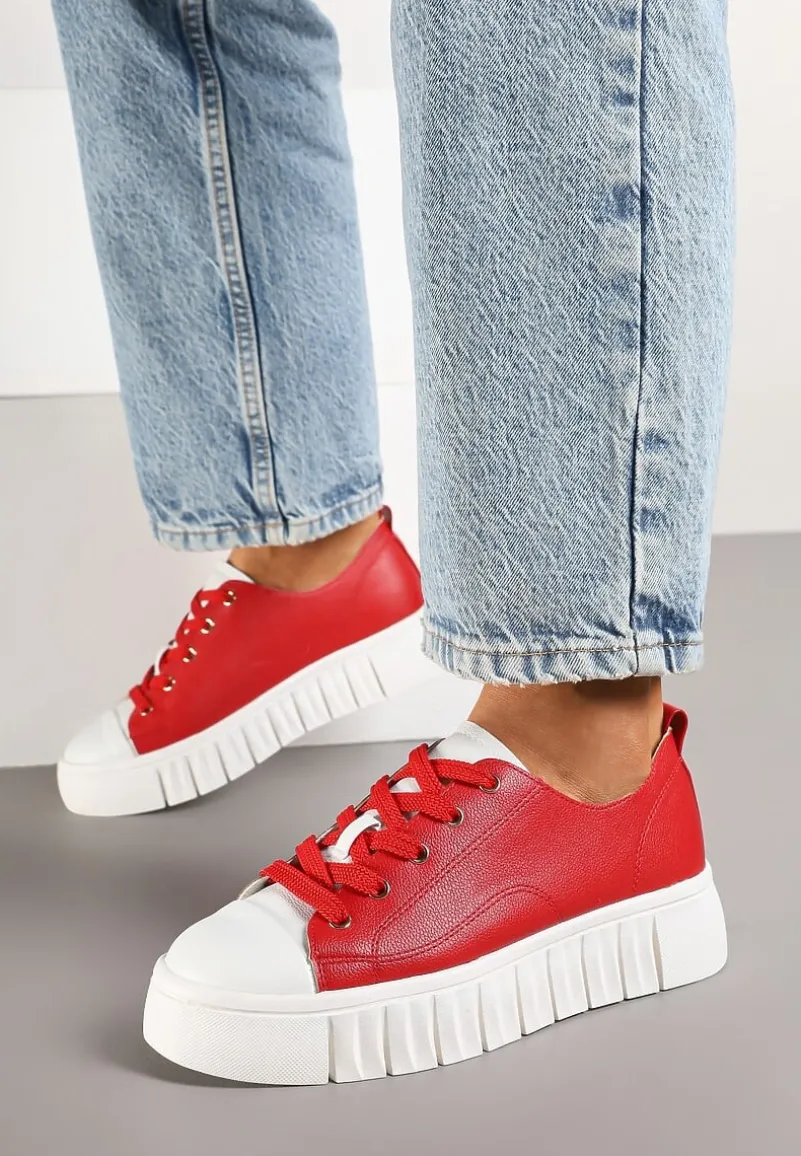 Czerwone Płaskie Sneakersy Vices ze Sznurowaniem Lorori