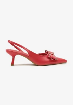 Czerwone Sandały Vices na Kaczuszce Slingback z Kokardą i Nitami Fennadia