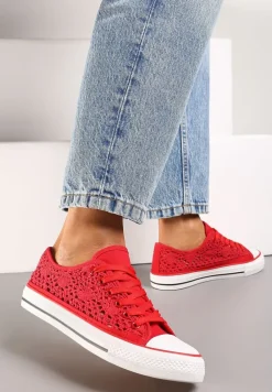 Czerwone Trampki z Krótką Ażurową Cholewką Paerina