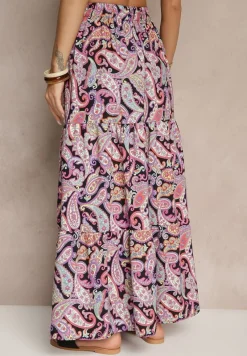 Fioletowa Spódnica Rozkloszowana High Waist z Motywem Paisley Nevolissa