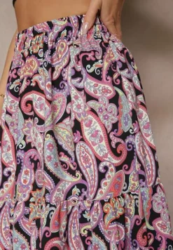 Fioletowa Spódnica Rozkloszowana High Waist z Motywem Paisley Nevolissa