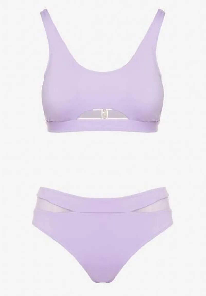 Fioletowe Bikini Biustonosz i Majtki Typu Figi Zdobione Siateczką Natelina