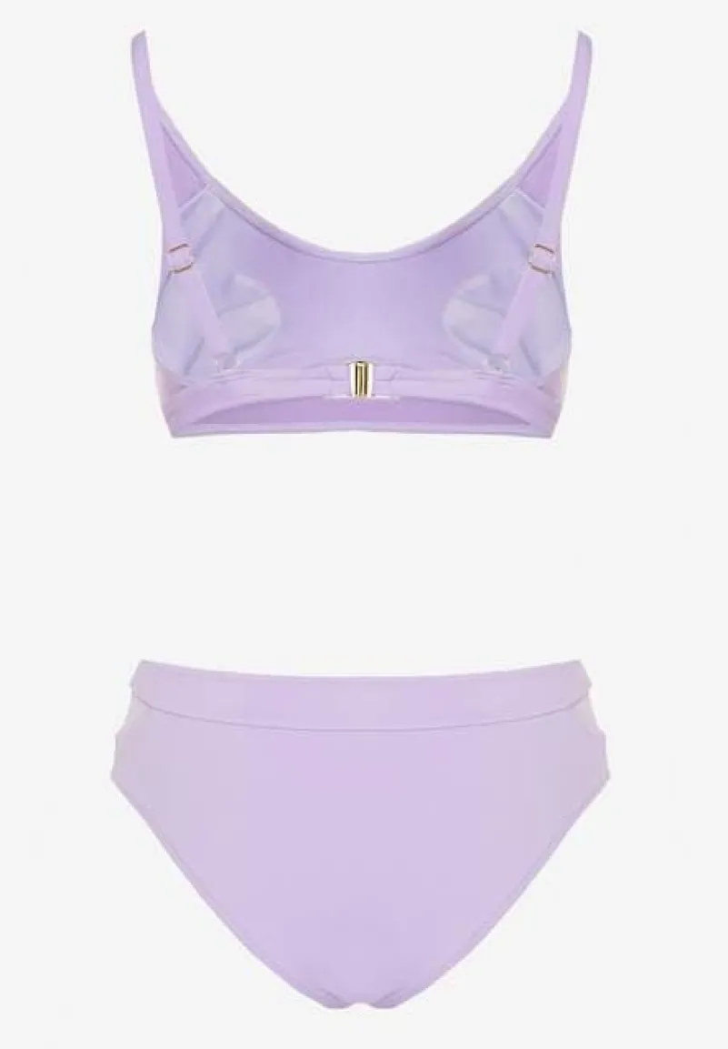 Fioletowe Bikini Biustonosz i Majtki Typu Figi Zdobione Siateczką Natelina