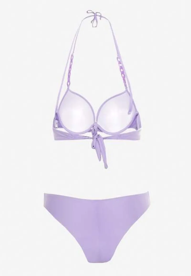 Fioletowe Bikini z Usztywnianym Biustonoszem Wykończonym Łańcuszkiem z Elastycznymi Majtkami Mamarie