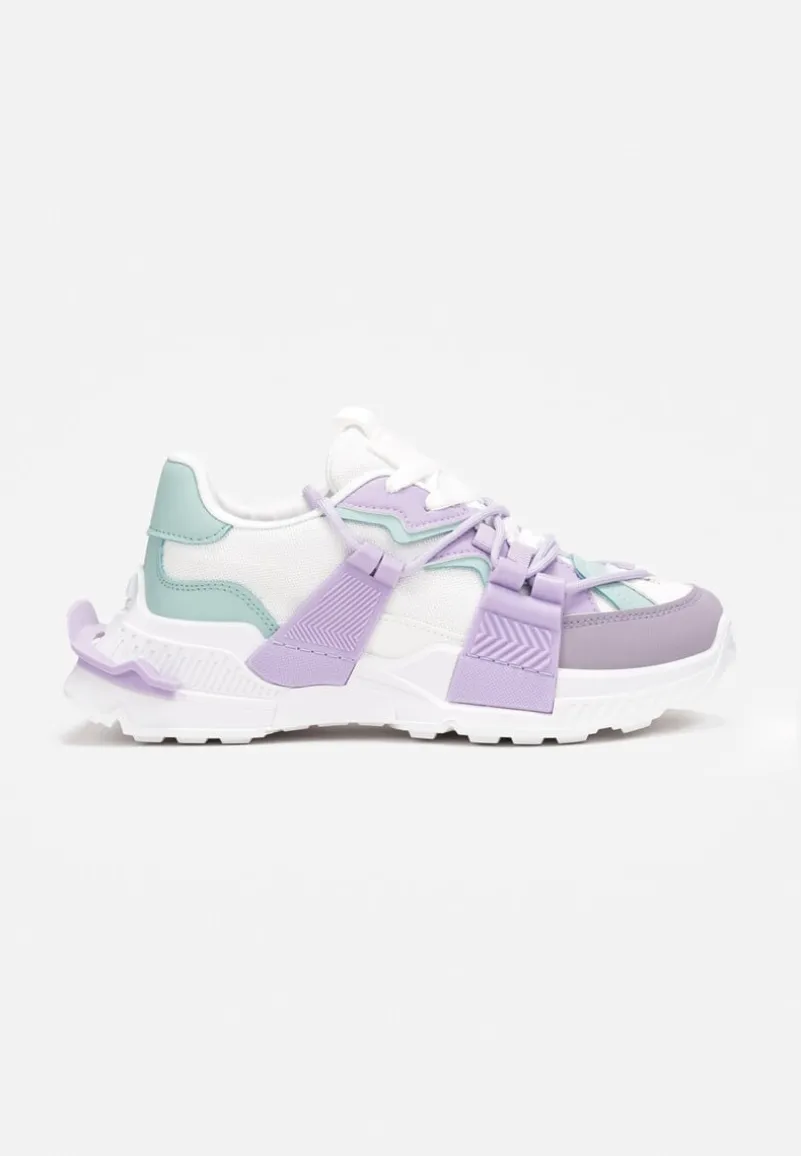 Fioletowe Sneakersy z Ozdobnym Sznurowaniem i Taśmami Larvel