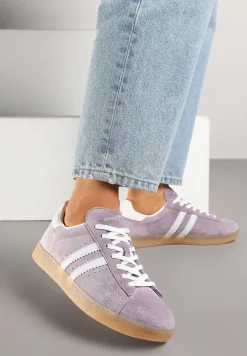 Fioletowo-Białe Sneakersy Zamszowe Typu Tenisówki ze Skórzaną Wkładką Ciarivione