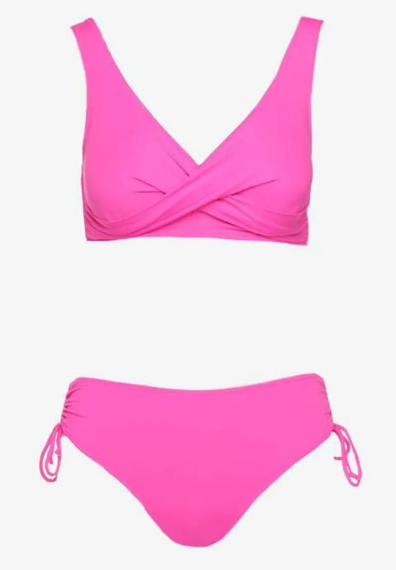 Fuksjowe Bikini Biustonosz i Majtki Figi z Wiązaniem Kinalisa