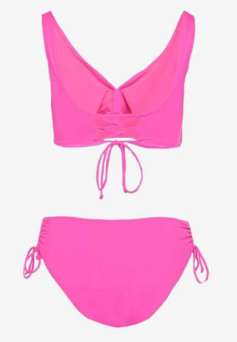 Fuksjowe Bikini Biustonosz i Majtki Figi z Wiązaniem Kinalisa