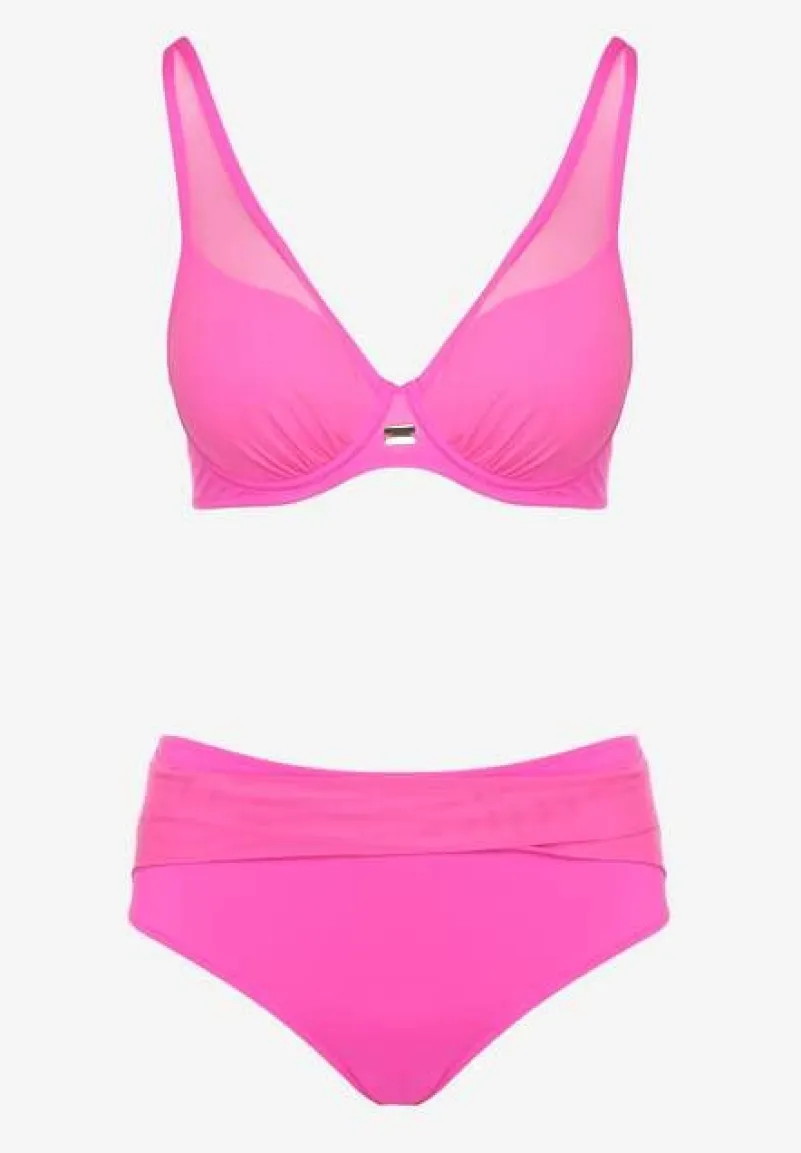 Fuksjowe Bikini z Siateczkowymi Zdobieniami Biustonosz i Majtki Typu Figi Linelissa