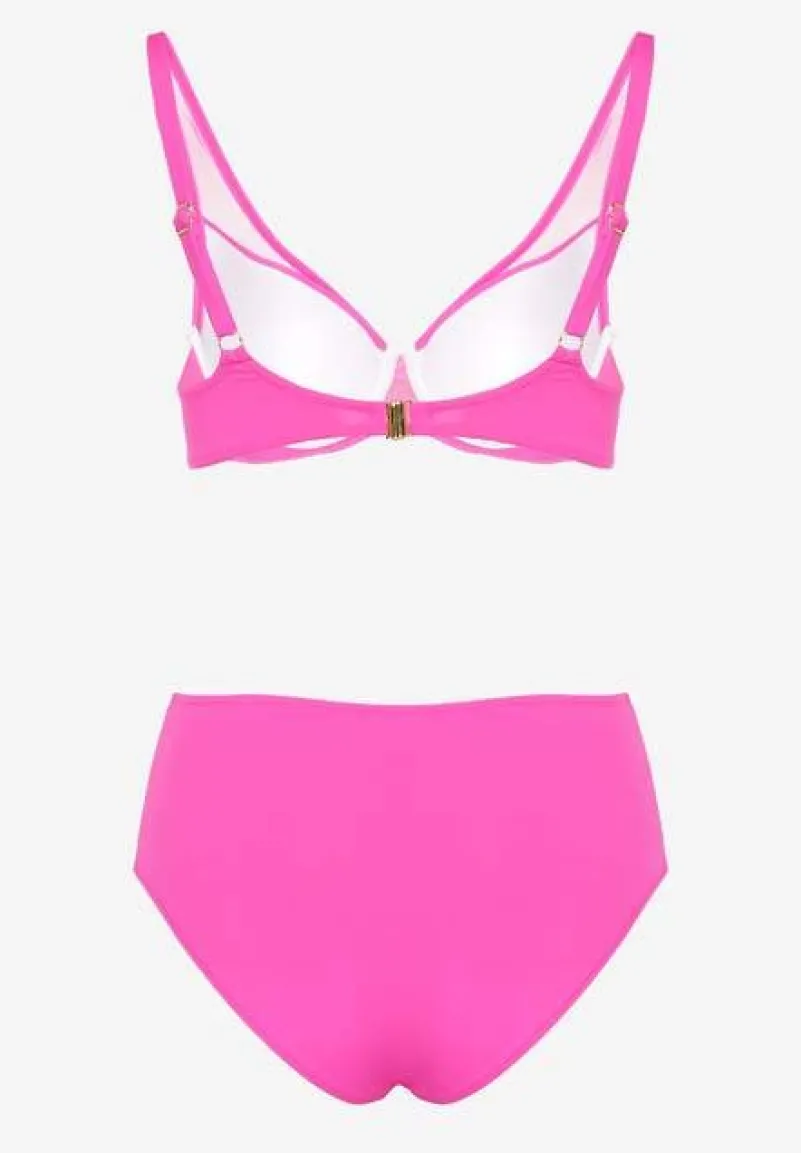 Fuksjowe Bikini z Siateczkowymi Zdobieniami Biustonosz i Majtki Typu Figi Linelissa