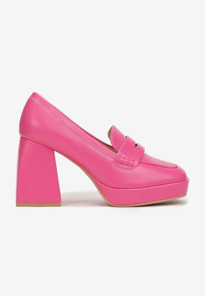 Fuksjowe Półbuty na Geometrycznym Słupku z Kwadratowym Noskiem Lanea