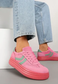 Fuksjowe Sneakersy Typu Kultowe Tenisówki na Niskiej Platformie Olritia