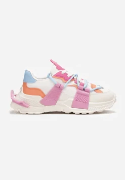 Fuksjowe Sneakersy z Ozdobnym Sznurowaniem i Taśmami Larvel