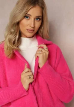Fuksjowy Płaszcz z Bawełną Oversize Brumisia