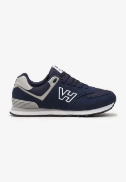 Granatowe Buty Sportowe z Imitacji Zamszu z Naszywką Lysadna