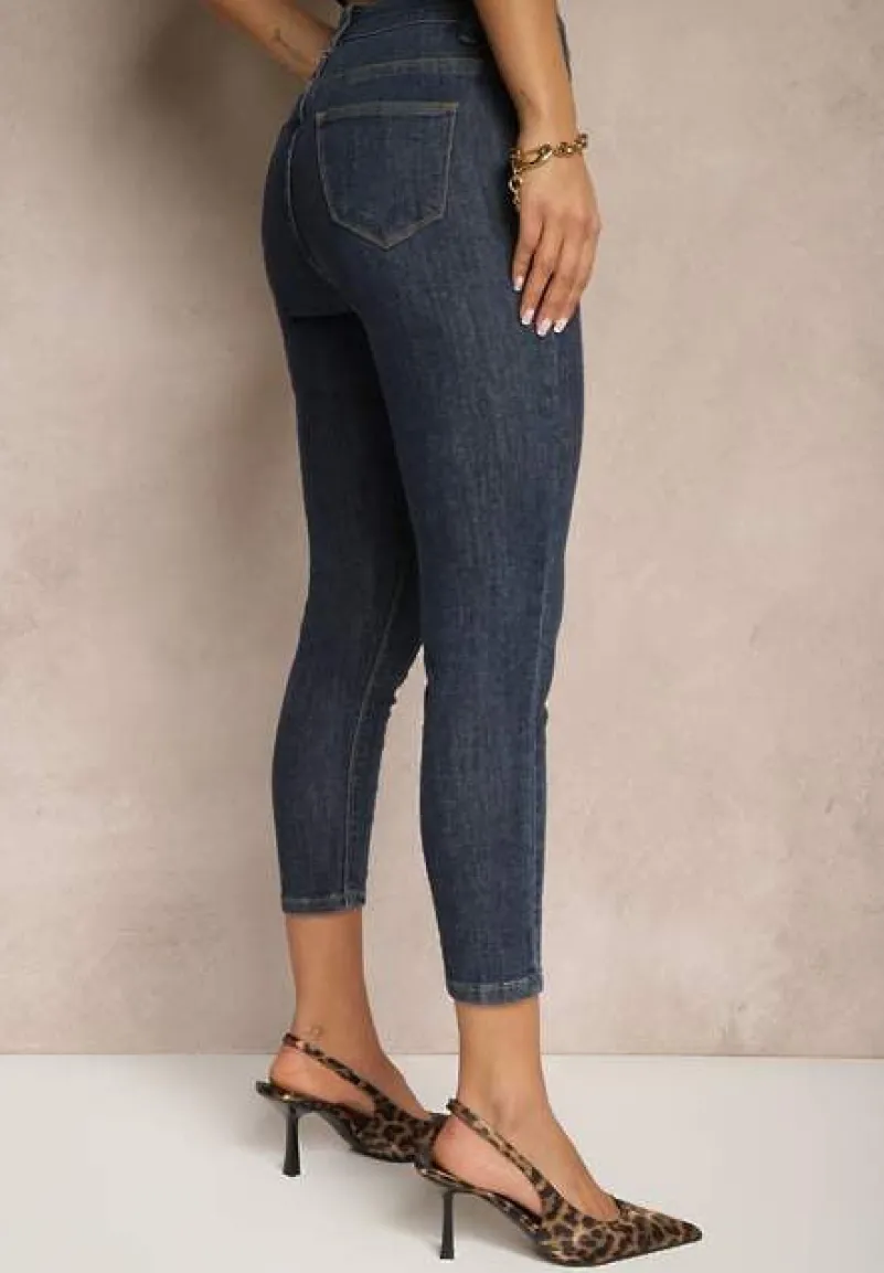 Granatowe Dopasowana Jeansy Skinny z Bawełną o Długości 3/4 Baliera