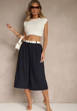 Granatowe Eleganckie Spodnie Typu Culottes Silunea