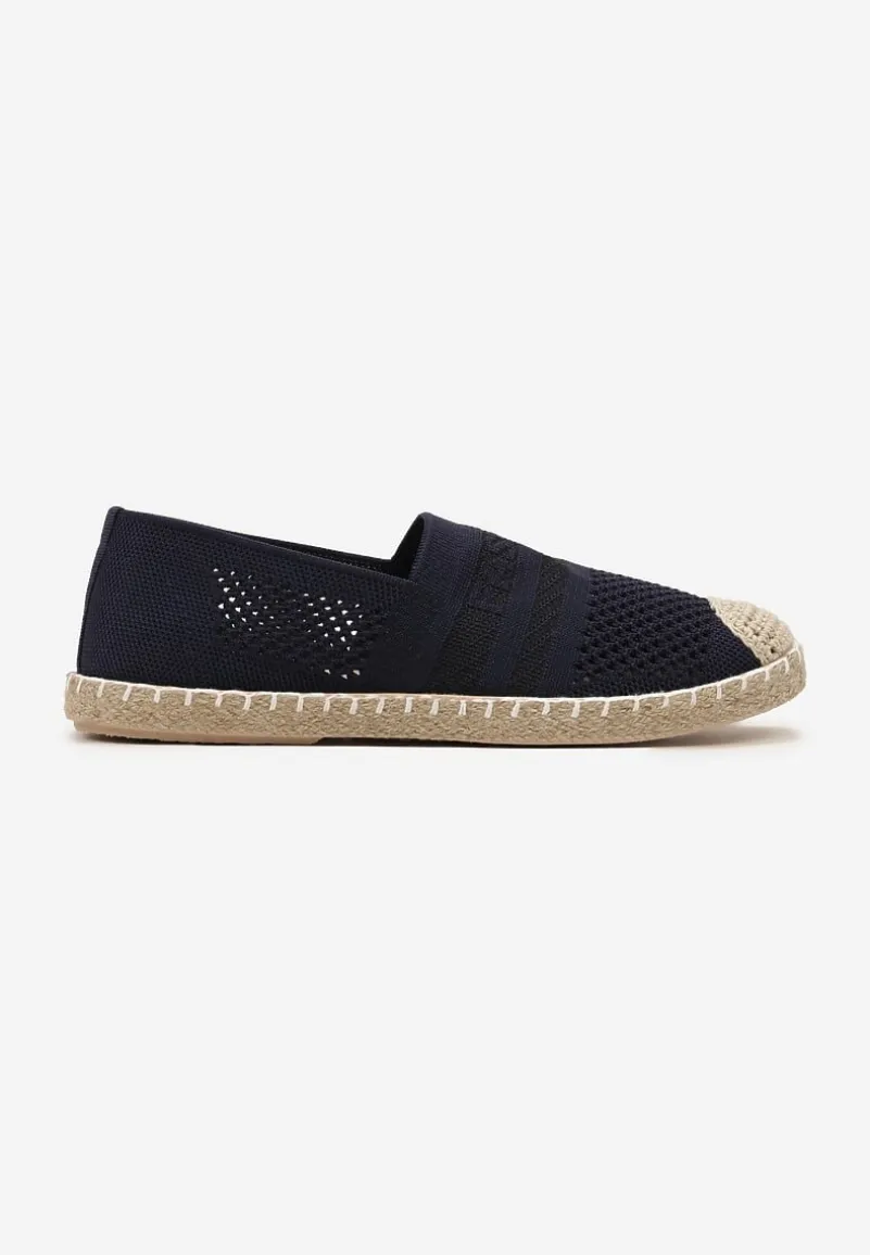 Granatowe Espadryle z Plecioną Cholewką przed Kostkę Mokosa