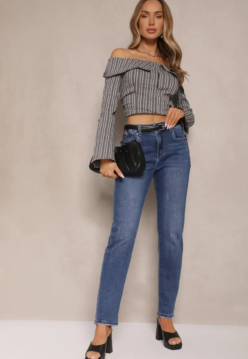 Granatowe Jeansy Mom Fit High Waist Meviranne