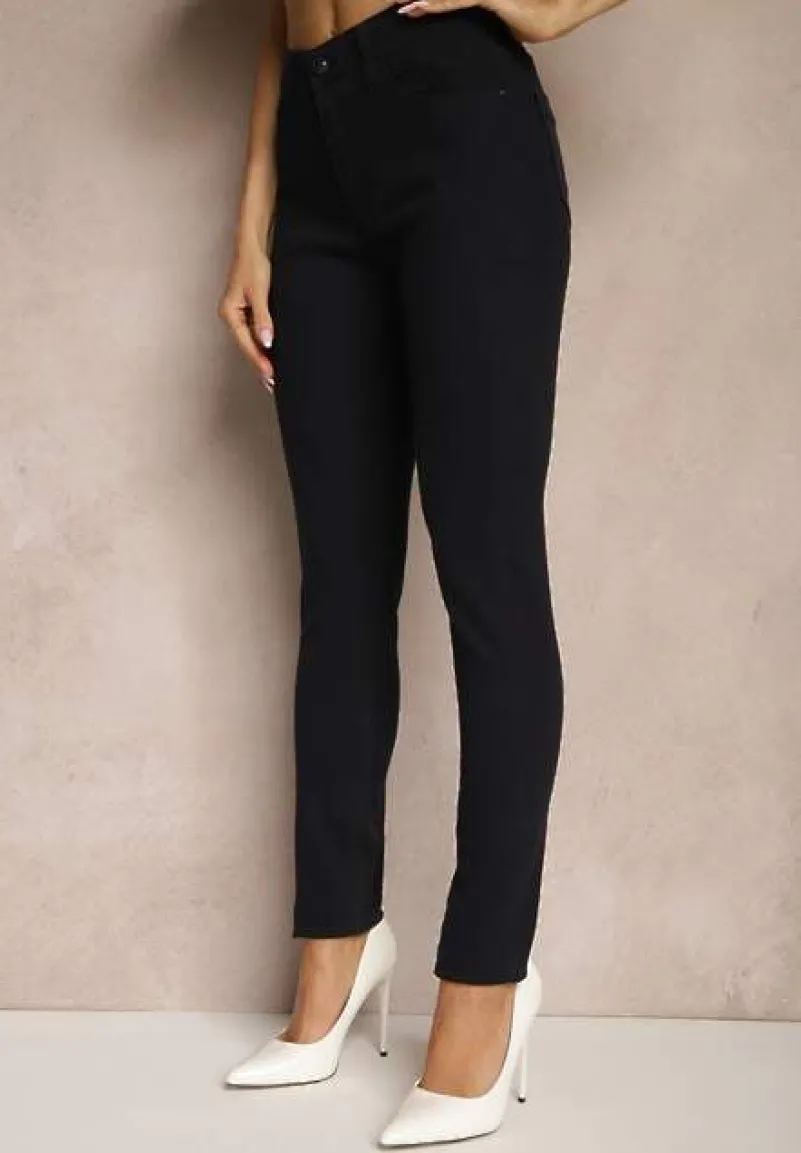 Granatowe Jeansy Skinny Basic z Dodatkiem Bawełny Carenil