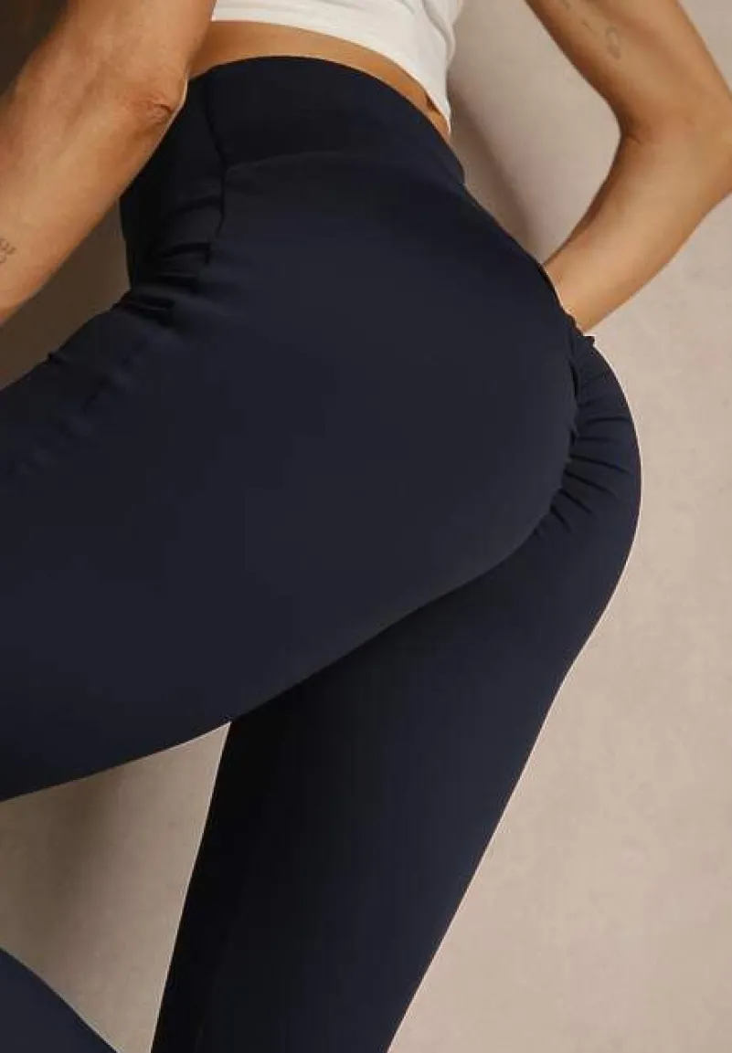 Granatowe Legginsy Dzwony High Waist Orruvana