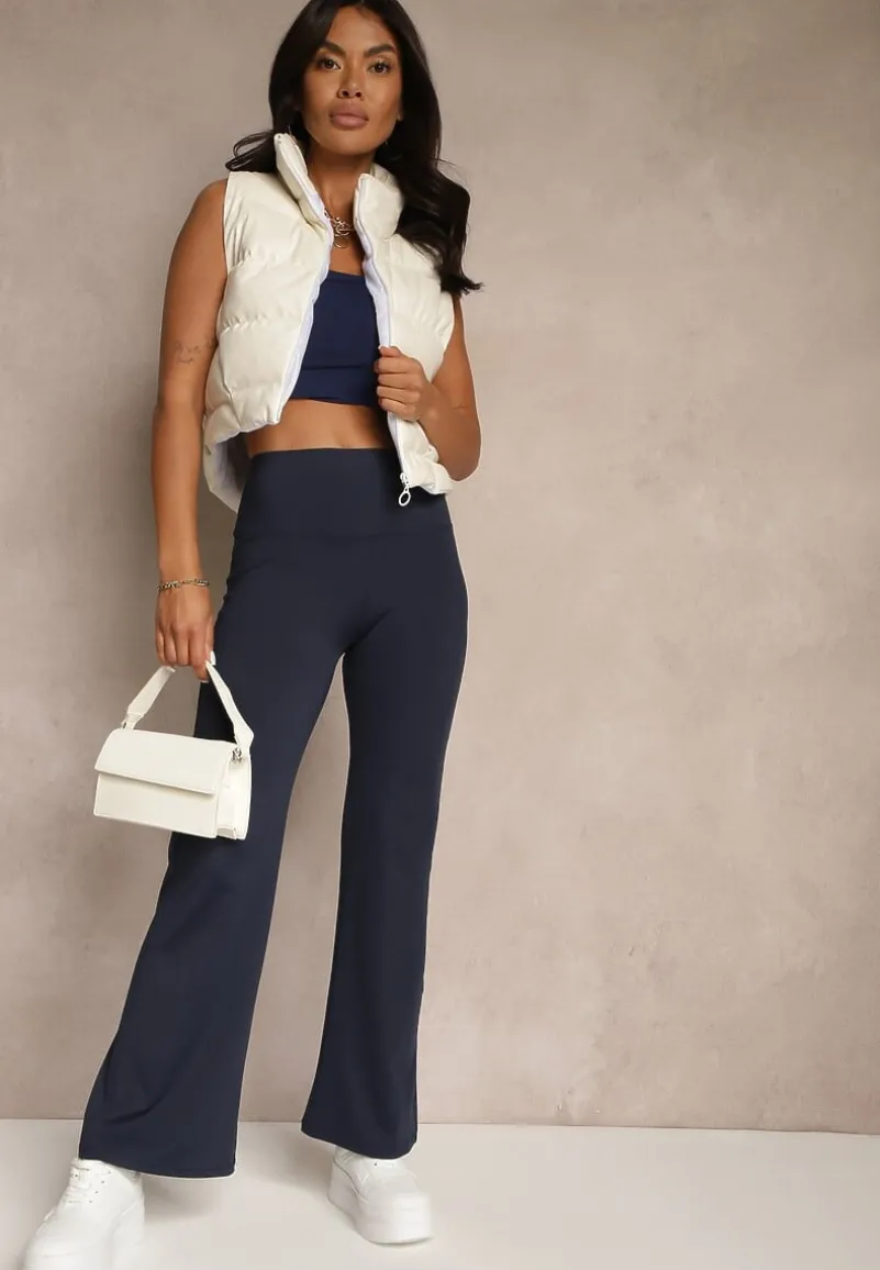 Granatowe Legginsy High Waist z Szeroką Gumką w Pasie Idalania