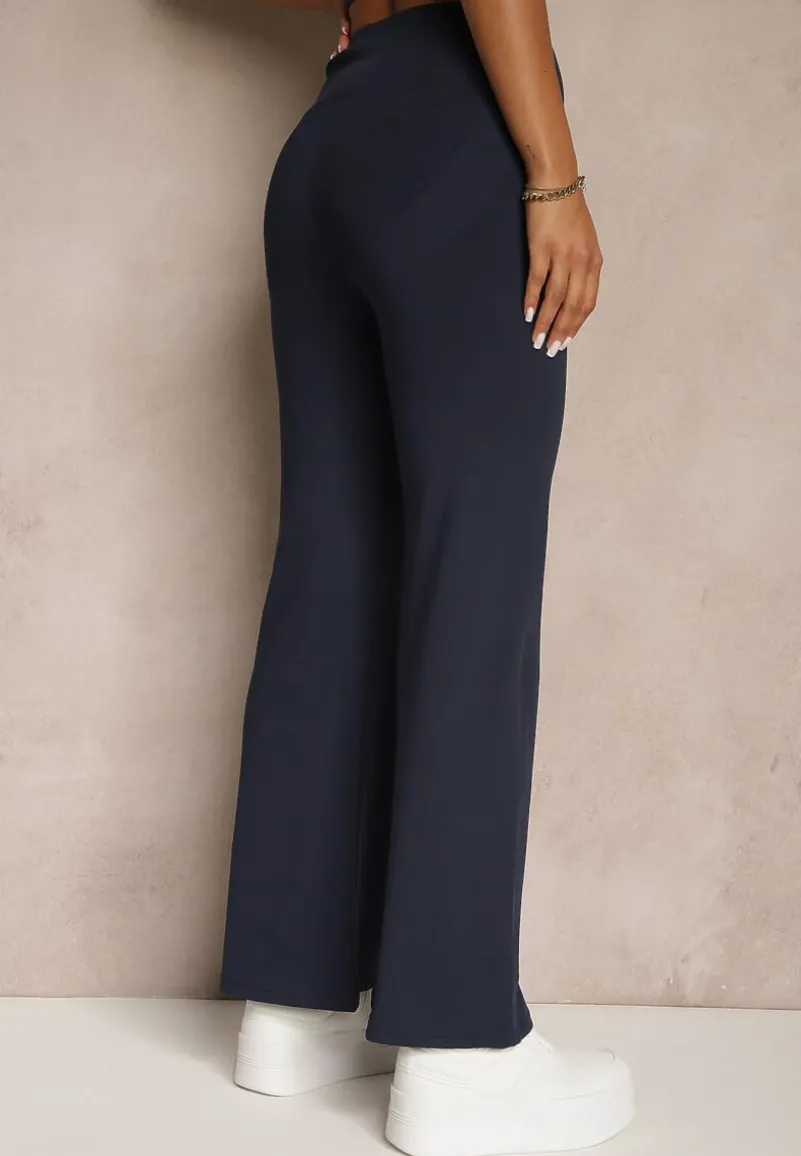 Granatowe Legginsy High Waist z Szeroką Gumką w Pasie Idalania