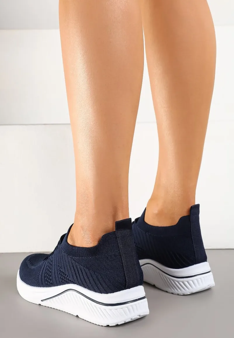 Granatowe Siateczkowe Buty Sportowe Sneakersy na Zdobionej Podeszwie Talloti