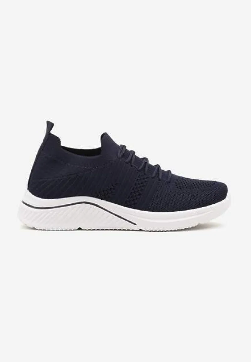 Granatowe Siateczkowe Buty Sportowe Sneakersy na Zdobionej Podeszwie Talloti