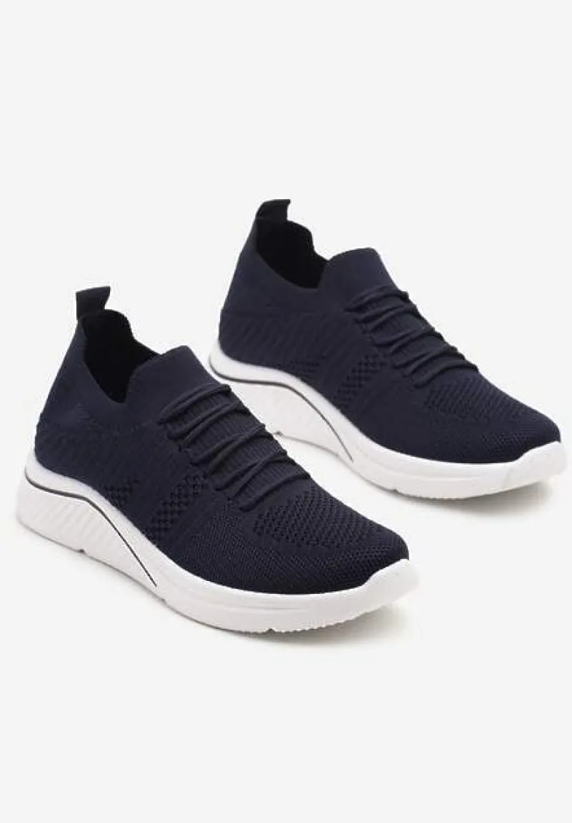 Granatowe Siateczkowe Buty Sportowe Sneakersy na Zdobionej Podeszwie Talloti
