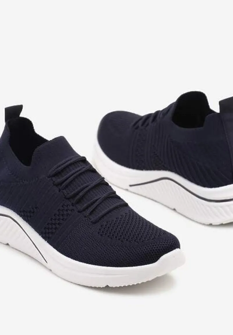 Granatowe Siateczkowe Buty Sportowe Sneakersy na Zdobionej Podeszwie Talloti