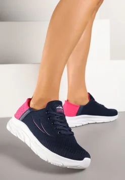 Granatowo-Fuksjowe Buty Sportowe Sneakersy z Ozdobnym Tłoczeniem i Napisami Nolnelia