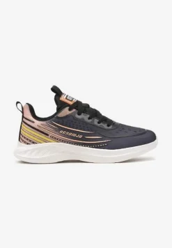 Granatowo-Różowe Casualowe Buty Sportowe Sneakersy na Tłoczonej Płaskiej Podeszwie Moavette