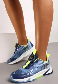 Granatowo-Zielone Buty Sportowe Sneakersy na Płaskiej Podeszwie z Regulowanym Pokrętłem Vimaritta