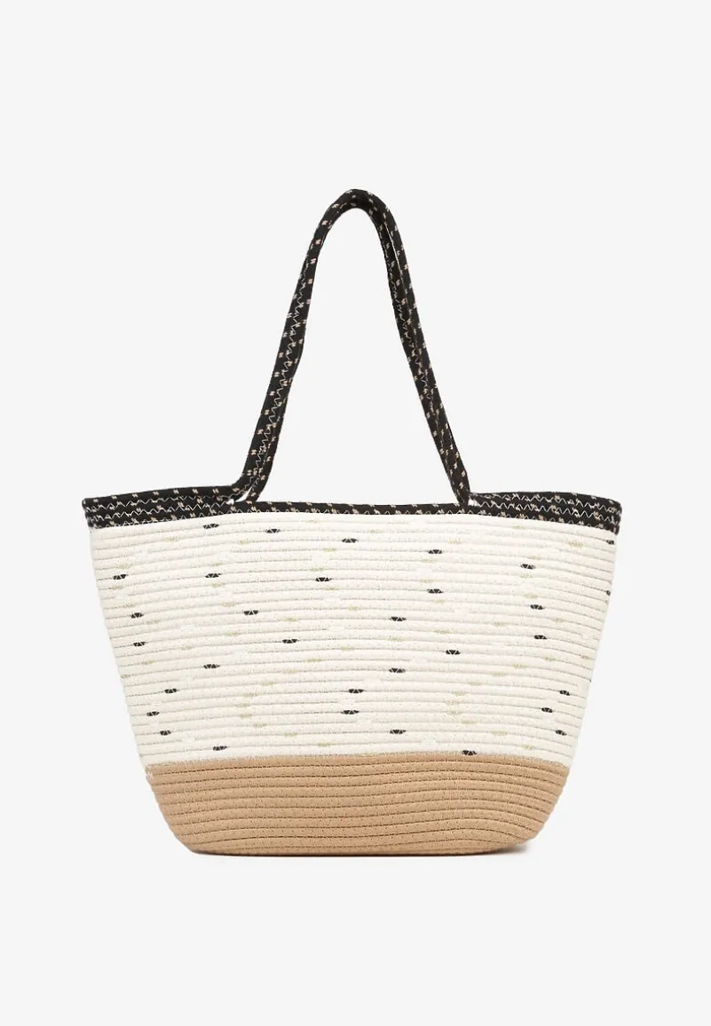 Jasnobeżowa Pleciona Torebka z Bawełny Typu Shopper Izavera