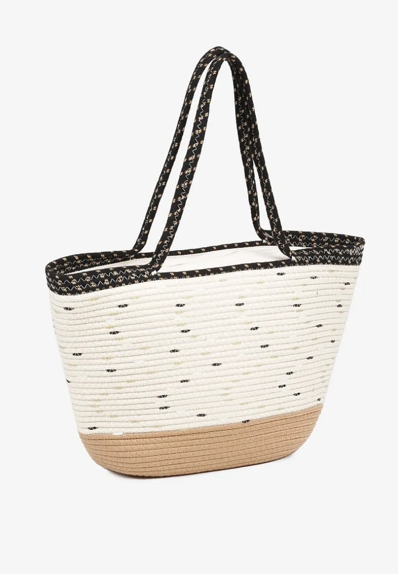 Jasnobeżowa Pleciona Torebka z Bawełny Typu Shopper Izavera