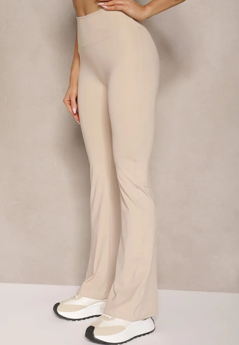 Jasnobeżowe Legginsy Dzwony High Waist Orruvana