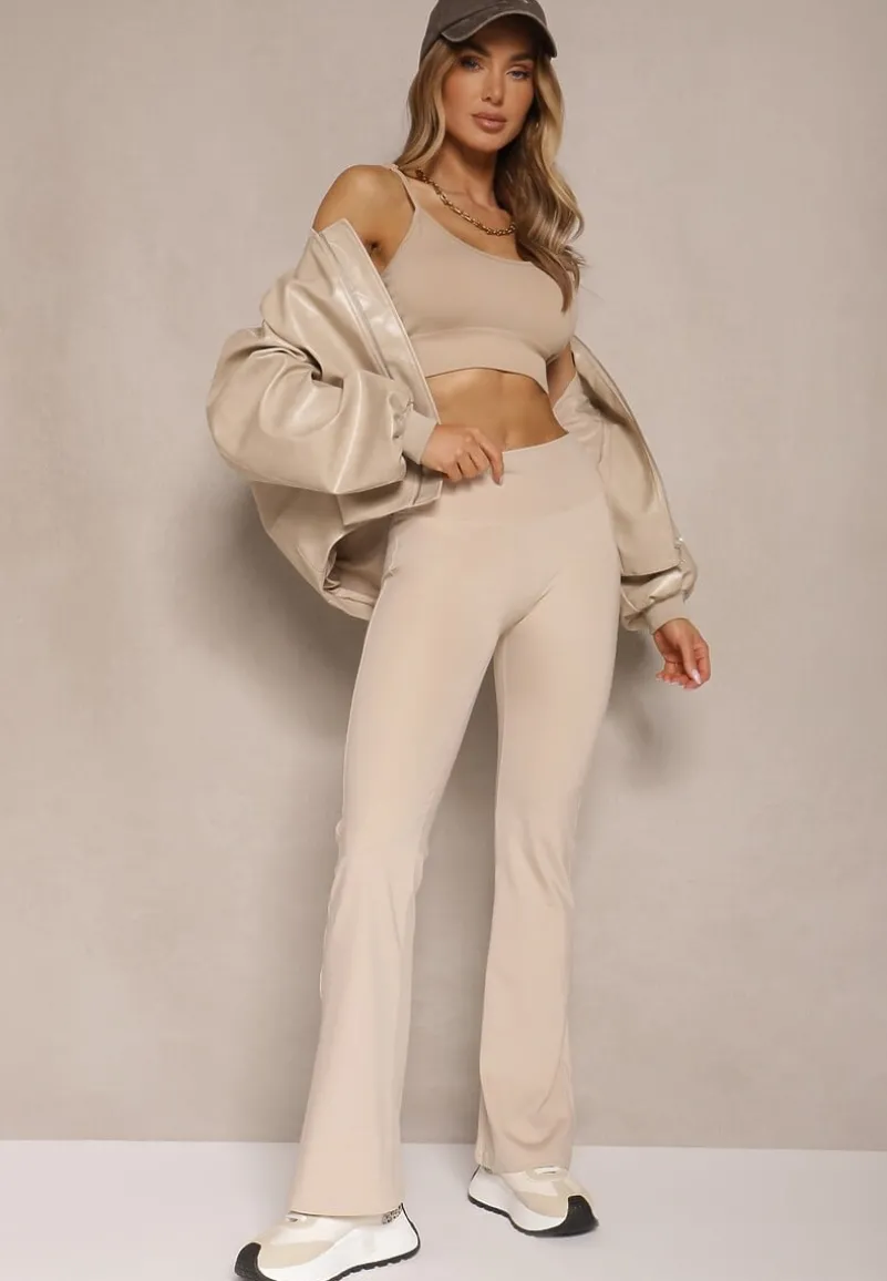 Jasnobeżowe Legginsy Dzwony High Waist Orruvana