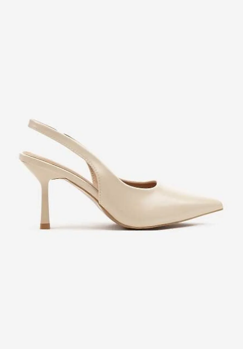 Jasnobeżowe Sandały na Szpilce Slingback Falithra