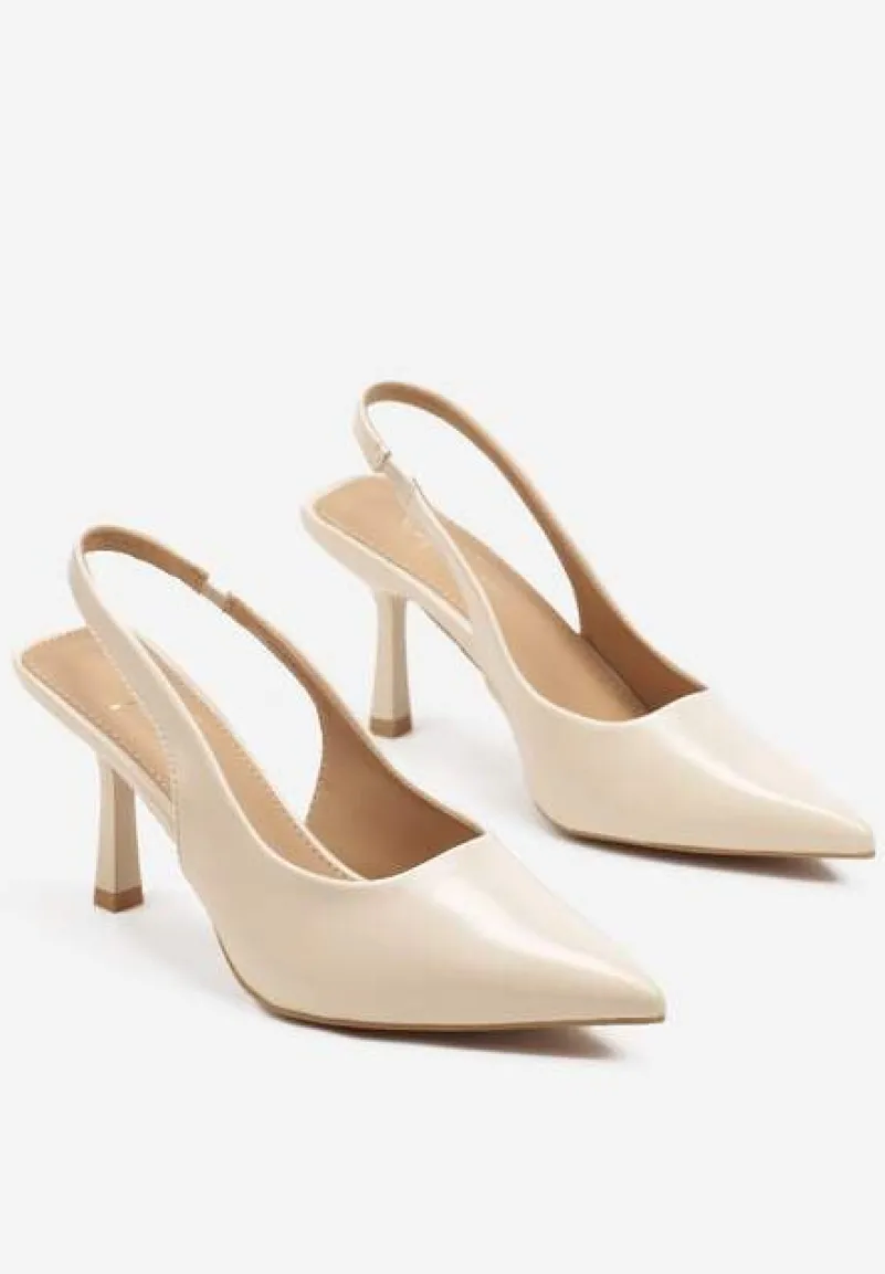 Jasnobeżowe Sandały na Szpilce Slingback Falithra