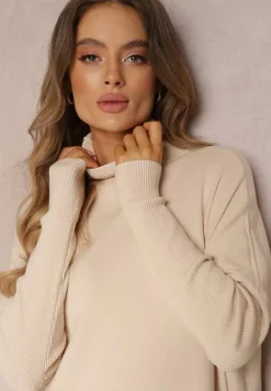 Jasnobeżowy Golf Dzianinowy z Długim Rękawem Halaian
