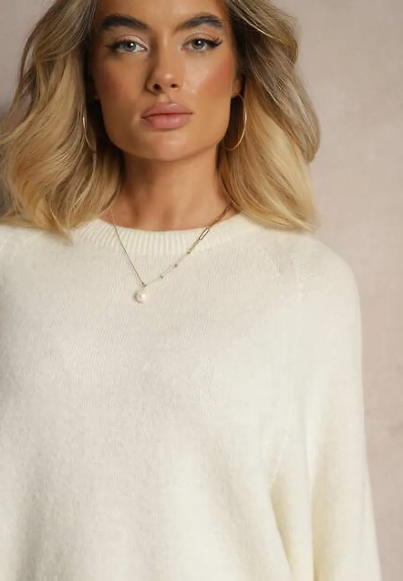 Jasnobeżowy Sweter z Rękawami 3/4 z Wełną Dannalin