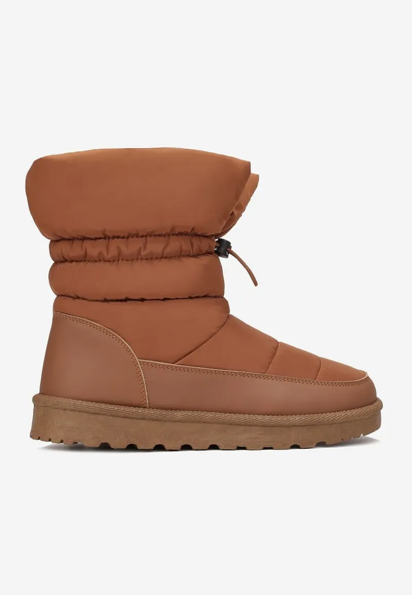 Jasnobrązowe Pikowane Śniegowce z Troczkiem Pehn