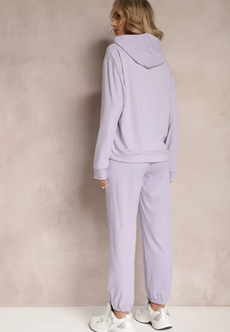 Jasnofioletowy Dzianinowy Komplet Dresowy z Bluzą i Spodniami Amlore
