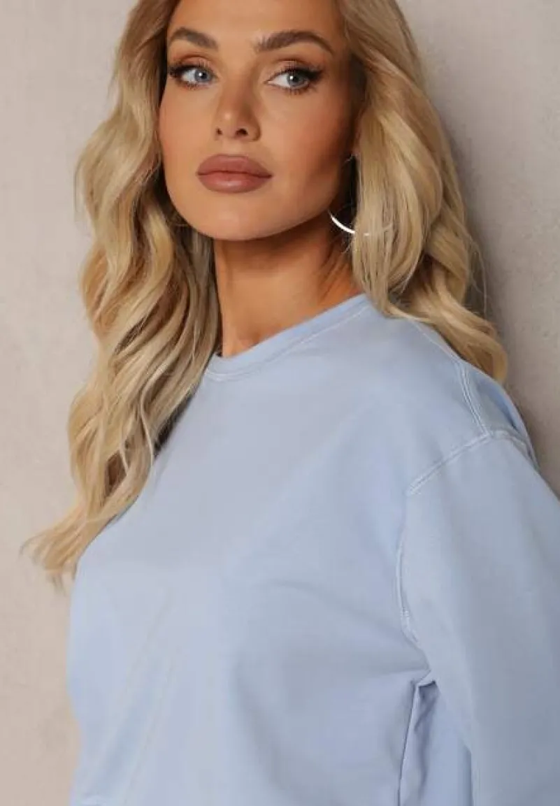 Jasnoniebieska Oversize Bluza z Bawełny o Krótkim Fasonie Sibolla