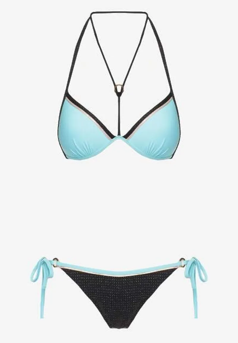 Jasnoniebieskie Bikini Dwuczęściowe Wiązany Biustonosz i Figi ze Sznurkami Lutella