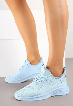 Jasnoniebieskie Buty Sportowe Sneakersy Ozdobione Tłoczeniem i Napisami Odalene