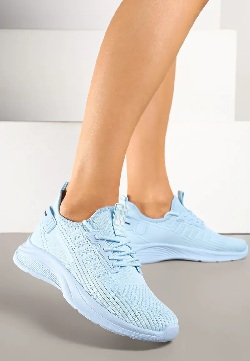 Jasnoniebieskie Buty Sportowe Sneakersy Ozdobione Tłoczeniem i Napisami Odalene
