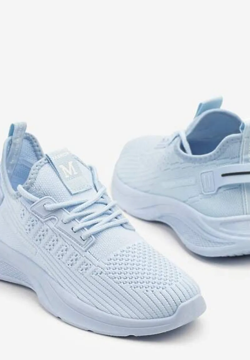 Jasnoniebieskie Buty Sportowe Sneakersy Ozdobione Tłoczeniem i Napisami Odalene